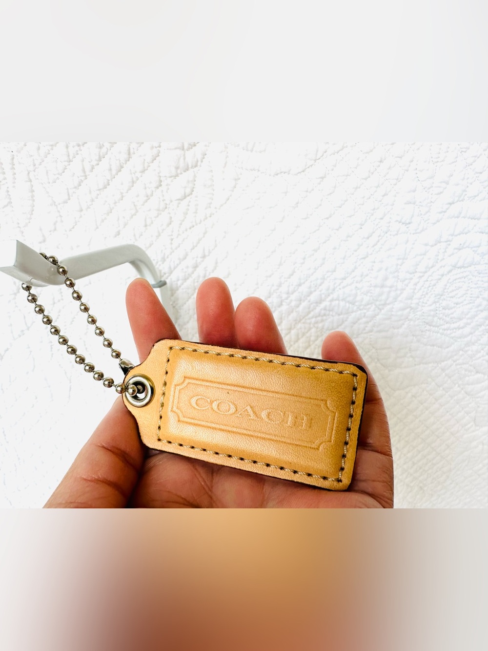 Coach Tan Leather Key & Card Holder Tag